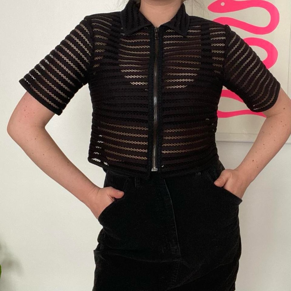 Nanette Lepore black mesh zip top
